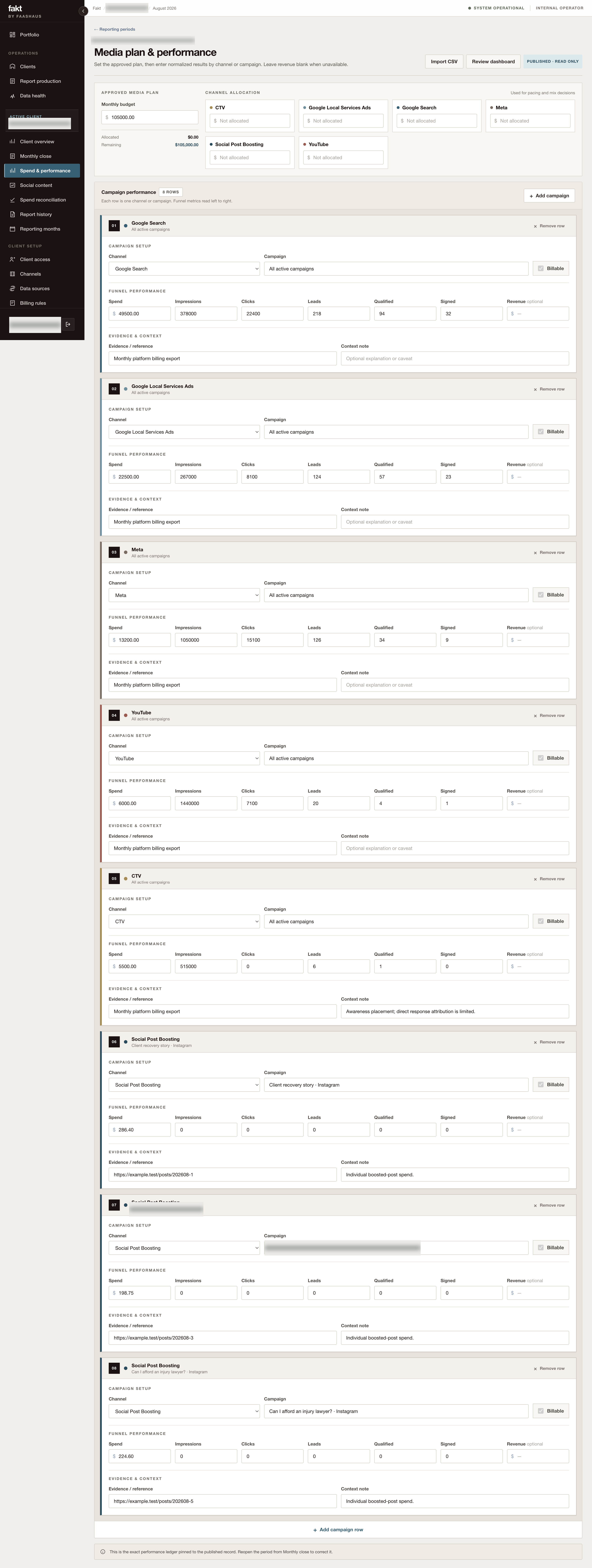 Fakt: Keep the source evidence close. Demo data with names obscured.